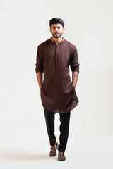 Brown Embroidered Khadi Kurta Set