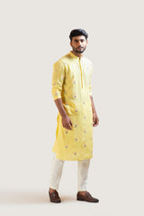Yellow Floral Motif Kurta Set