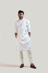 Ivory Draped Kurta Set with an Embroidered Neckline