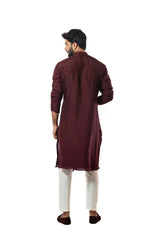 Wine thread knot embroidered side collar kurta set