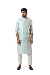 Ice blue embellished nehru jacket