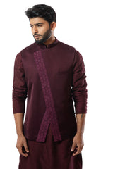 Embroiderd wine nehru jacket kurta set