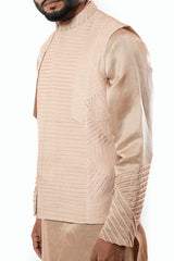 Powder pink embroidered and cording Nehru jacket and kurta set