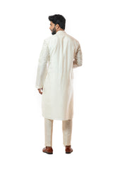 Ivory straight kurta set with abstract embroidery