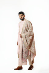 Onion Pink embellished sherwani with heavy embroidered dupatta and plain kurta set