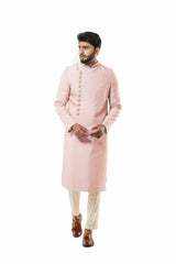 Onion Pink embellished sherwani with heavy embroidered dupatta and plain kurta set