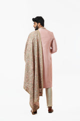 Onion Pink embellished sherwani with heavy embroidered dupatta and plain kurta set