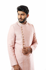 Onion Pink embellished sherwani with heavy embroidered dupatta and plain kurta set