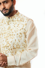 Soft cream front open short Kurta set