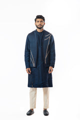 Embroidered navy blue Nehru jacket
