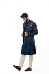 Embroidered navy blue Nehru jacket