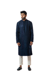 Navvy blue embellished double layer kurta set