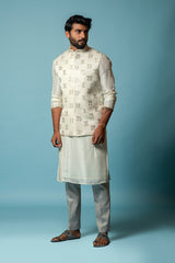 Ivory nehru and kurta set with embroidery