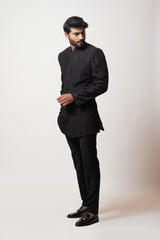 Black pintuck embellished bandhgala set