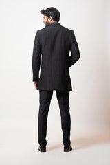 Black pintuck embellished bandhgala set