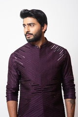 Plum embroidered kurta and nehru set