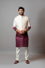 Ivory and wine embroidered nehru and kurta set