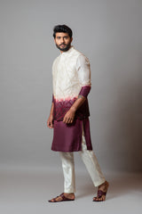 Ivory and wine ombre embroidered nehru jacket