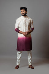 Ivory wine ombre embroidered kurta set