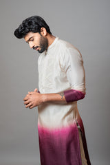 Ivory wine ombre embroidered kurta set