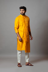 Yellow embroidered kurta set