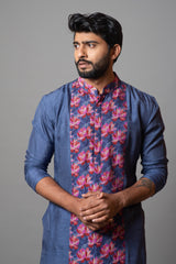 Grey leaf print kurta set