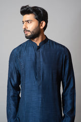 Navy blue embellished pin tucks kurta set