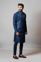 Navy blue embellished pin tucks nehru