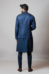 Navy blue embellished pin tucks nehru