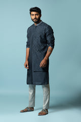Teal layered embroidered kurta set