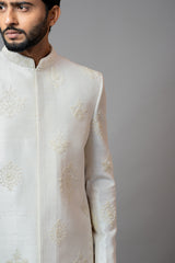 White Embroidered Sherwani Set