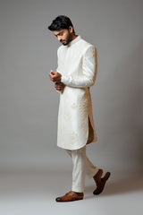 White Embroidered Sherwani Set
