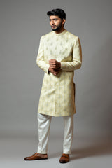 Self textured embroidered sherwani set