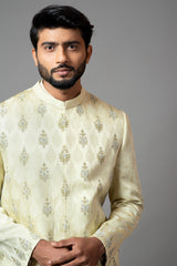 Self textured embroidered sherwani set