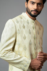 Self textured embroidered sherwani set