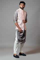 Powder Pink Nehru Jacket with Geometric Mirrorwork Embroidery.