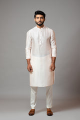 Plain Kurta Wth Minimal Floral Embroidery on Sleeves Set