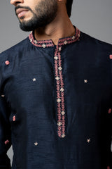 Bullion Rose Embroidered Kurta with Pant Pajama Set