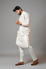 Baby Pink Nehru Jacket with Multi Colour Garden Themed Embroidery.