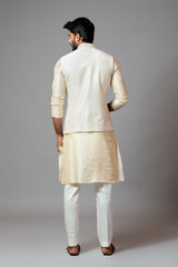 Off white Nehru Sacket with Delicate Jaal Embroidery Paired with a Tonal Kurta Set