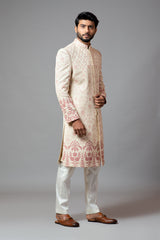 Floral Embroidered aari work Sherwani with Pant Pajama Set