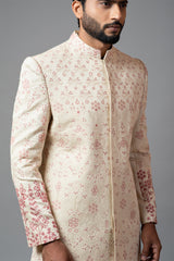 Floral Embroidered aari work Sherwani with Pant Pajama Set