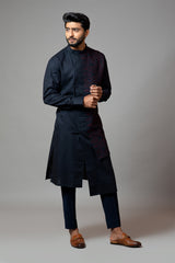 Assymetric Pintucks Kurta With Embroidery And Pant Pajama Set