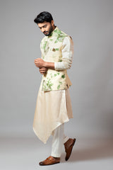 Tie & Dye Kora Nehru With Drape Kurta And Pant Pajama set
