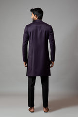 Achkan with Velvet Detailing and Rose Embroidery Set