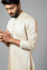 Champagne Drape Kurta With Minimal Embroidery on Sleeves Set