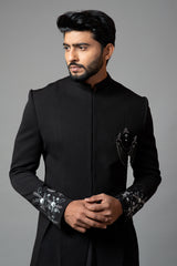 Achkan With Slight Embroidery on Sleeves Comes With Anarkali Kurta Set