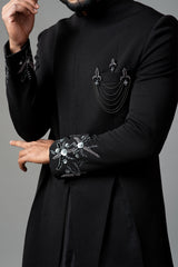 Achkan With Slight Embroidery on Sleeves Comes With Anarkali Kurta Set