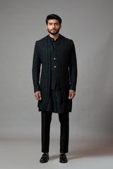 Double Panel Achkan With Motif Embroidery With Kurta Set