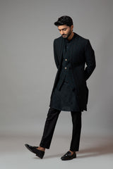 Double Panel Achkan With Motif Embroidery With Kurta Set